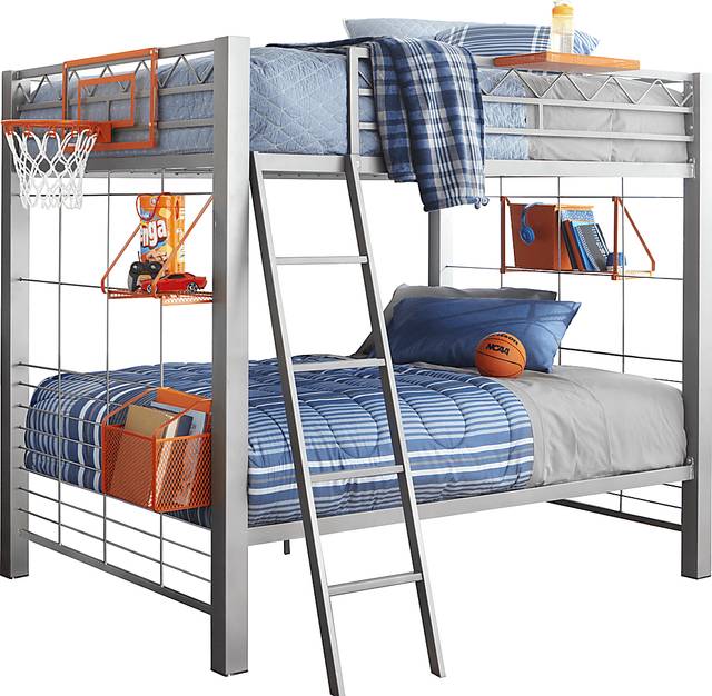 Build-a-Bunk Gray 3 Pc Full/Full Bunk Bed with Orange Accessories - Thumbnail - Image 1
