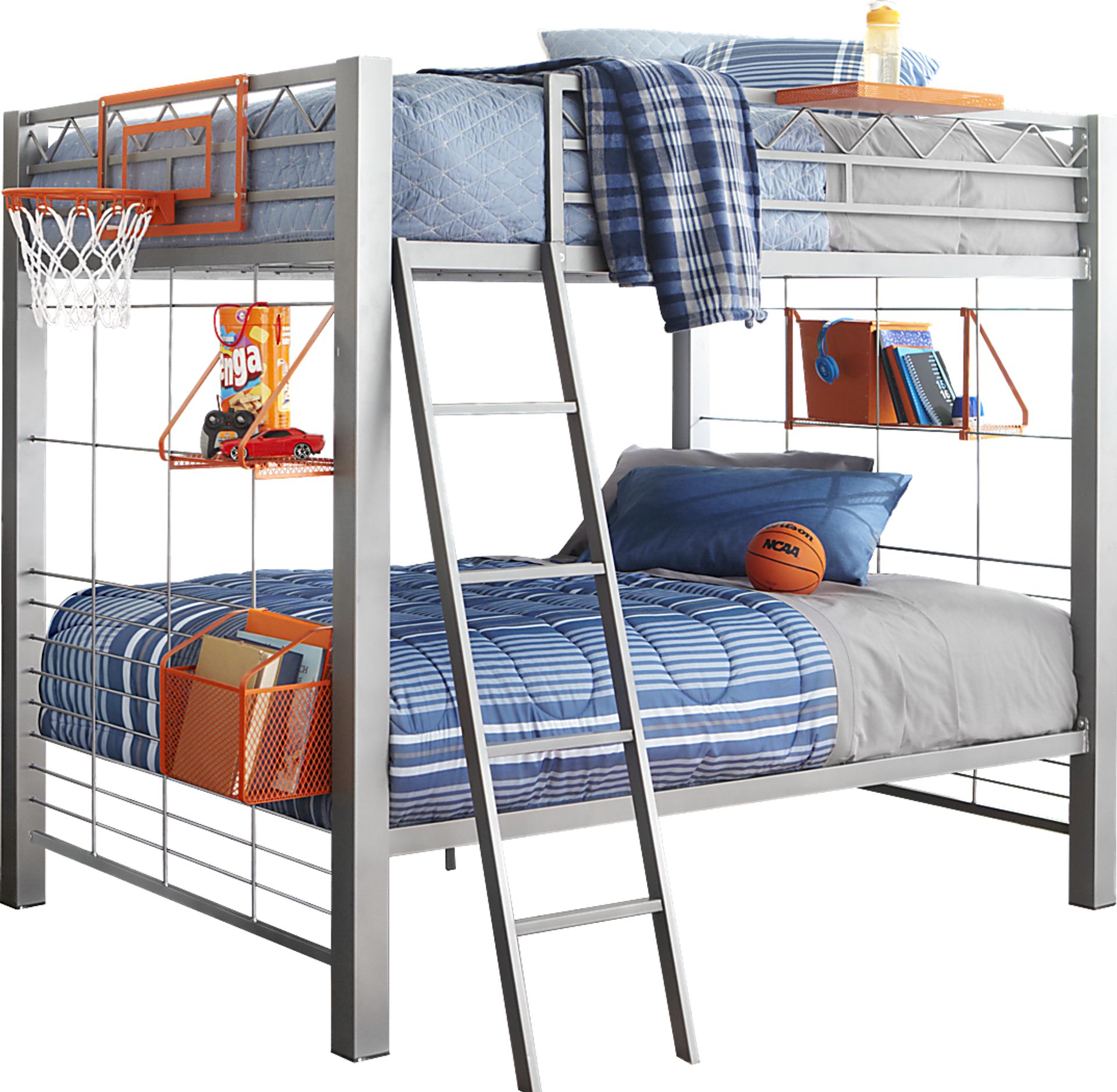 Build-a-Bunk Gray 3 Pc Twin/Twin Bunk Bed with Orange Accessories - Image 1
