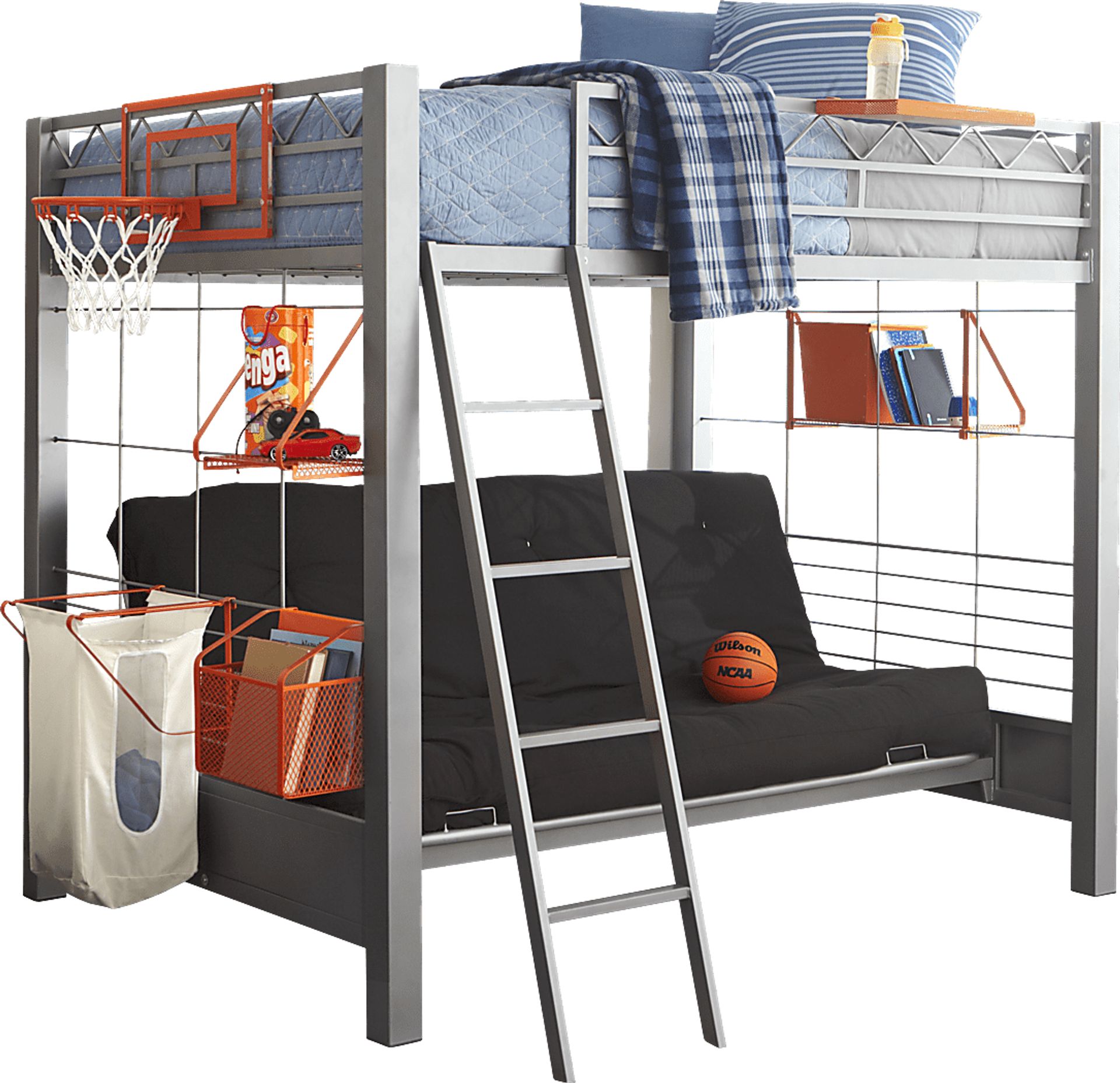 Build-a-Bunk Gray 4 Pc Full/Futon Loft Bed with Orange Accessories - Image 1
