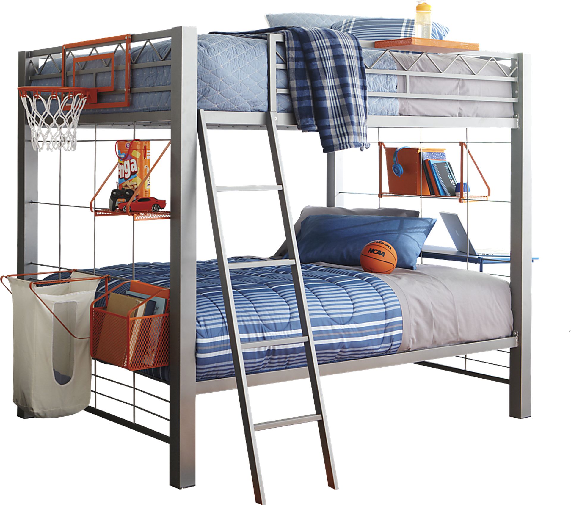 Build-a-Bunk Gray 4 Pc Twin/Twin Bunk Bed with Orange Accessories - Image 1