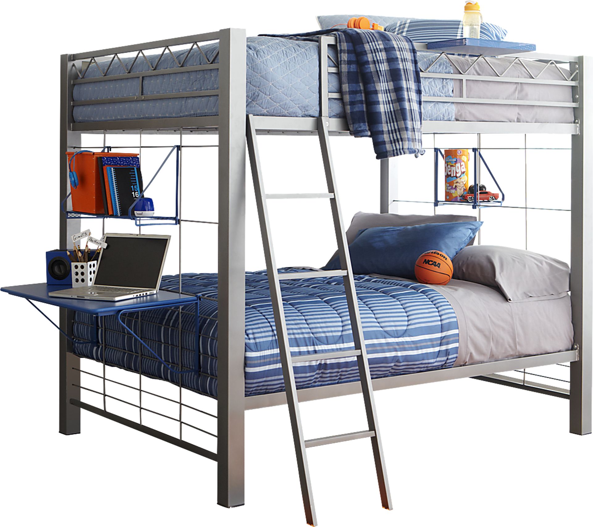 Build-a-Bunk Gray Full/Full Bunk Bed with Blue Accessories - Image 1