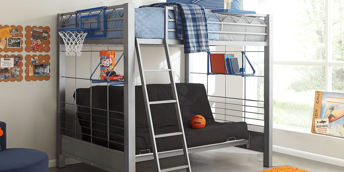 BuildaBunk Gray Full/Futon Loft Bed with Blue Accessories Rooms To Go