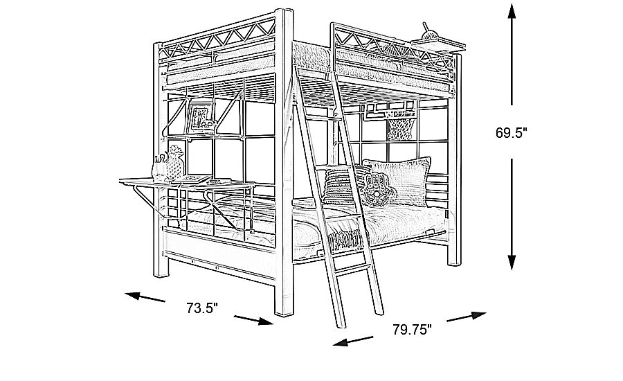 Build-a-Bunk Gray Full/Futon Loft Bed with Gray Accessories - Rooms To Go