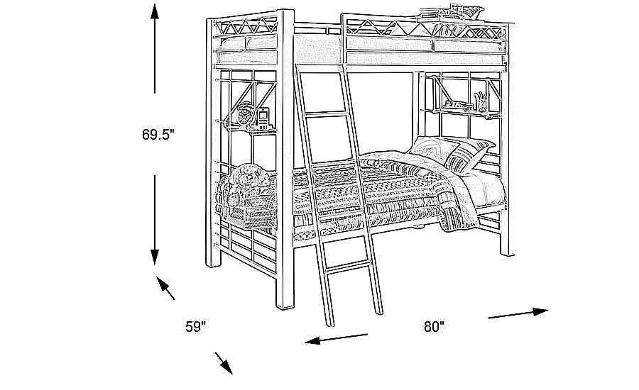 BuildaBunk Gray Twin/Twin Bunk Bed with Blue Accessories Rooms To Go