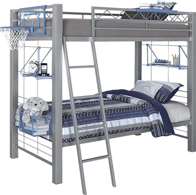Build-a-Bunk Gray Twin/Twin Bunk Bed with Blue Accessories - Thumbnail - Image 1