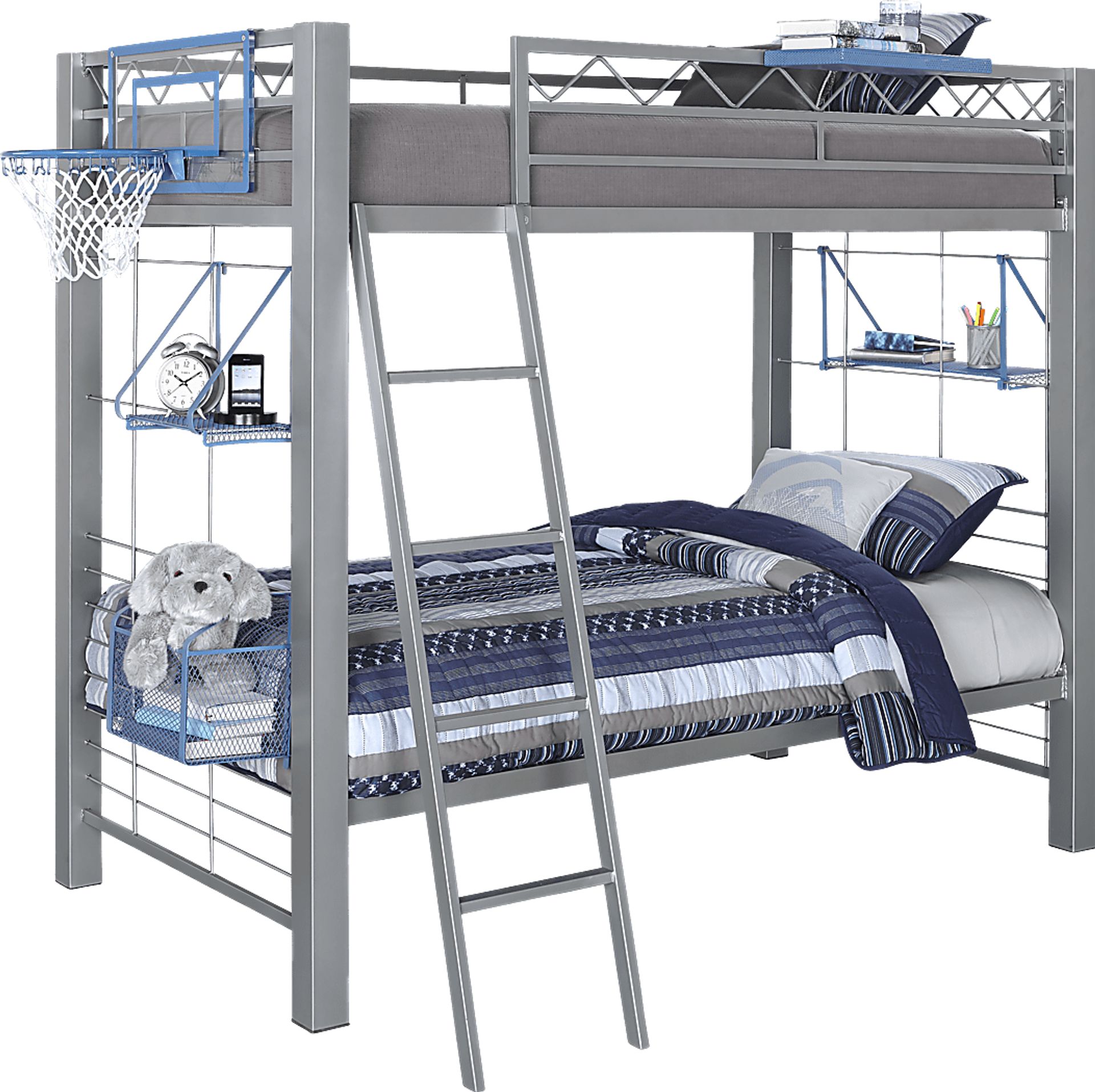 Build-a-Bunk Gray Twin/Twin Bunk Bed with Blue Accessories - Image 1