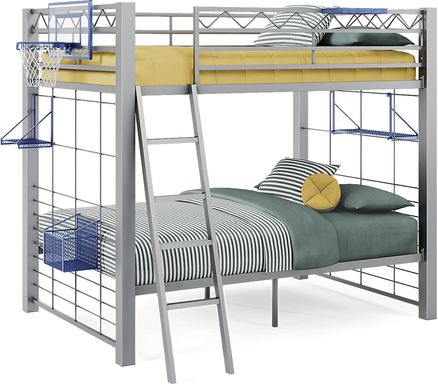 Build-a-Bunk Gray Full/Full Bunk Bed with Blue Accessories and Basketball Hoop