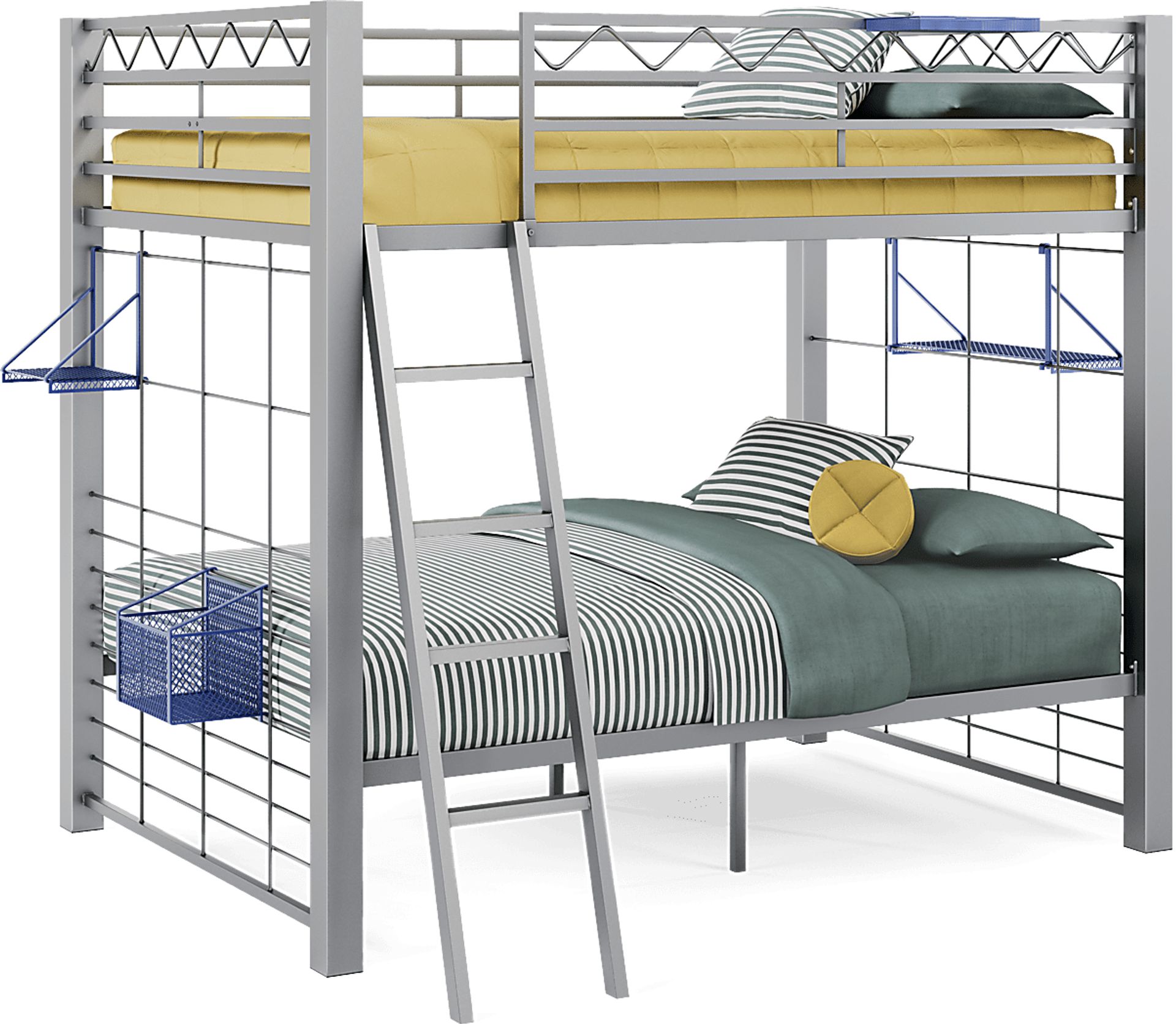 Build-a-Bunk Gray Full/Full Bunk Bed with Blue Accessories - Image 1