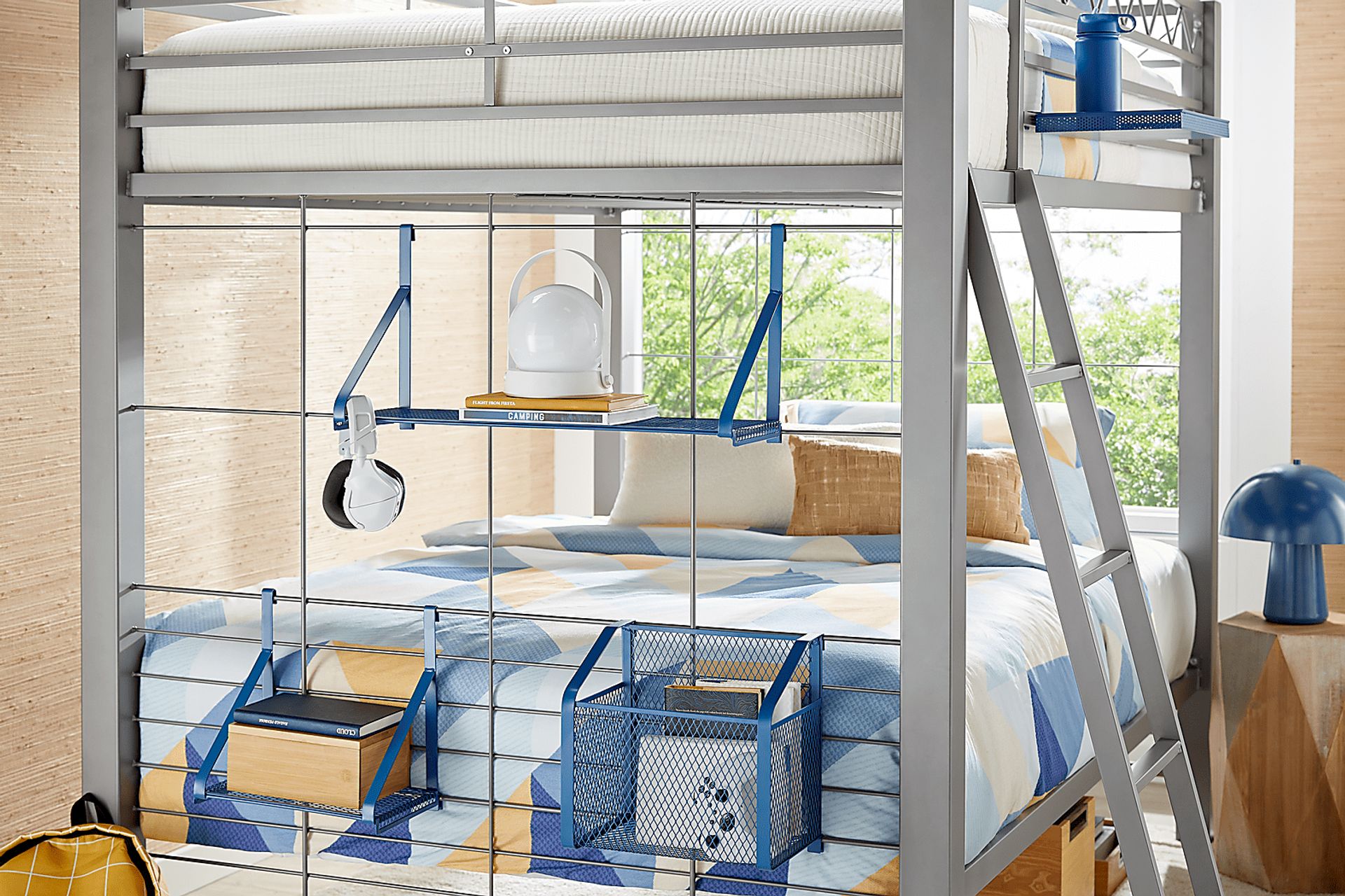 Build-a-Bunk Gray Full/Full Bunk Bed with Blue Accessories - Image 3