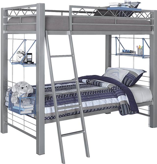 Build-a-Bunk Gray Full/Full Bunk Bed with Blue Accessories - Thumbnail - Image 1