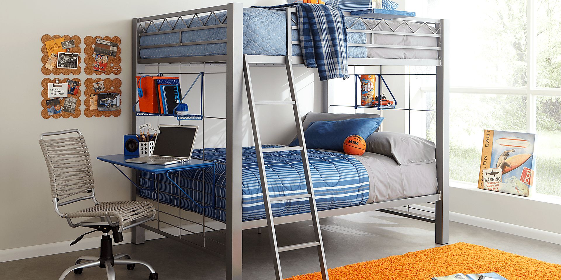 Build-a-Bunk Gray Full/Full Bunk Bed with Blue Accessories - Image 2