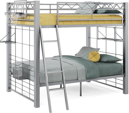 Build-a-Bunk Gray Full/Full Bunk Bed with Gray Accessories and Basketball Hoop