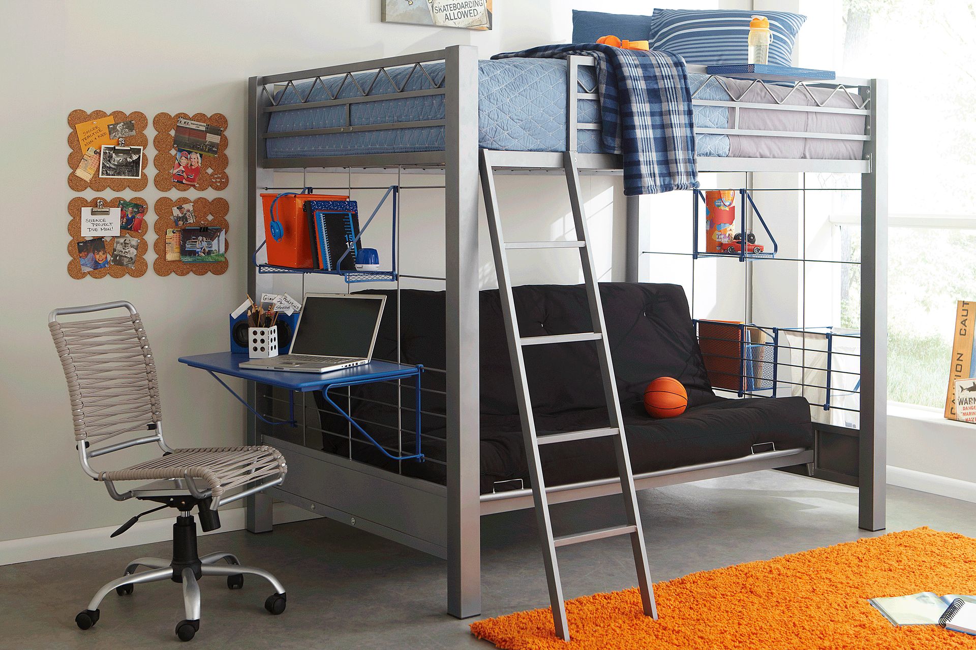 Build-a-Bunk Gray Full/Futon Loft Bed with Blue Accessories - Image 2