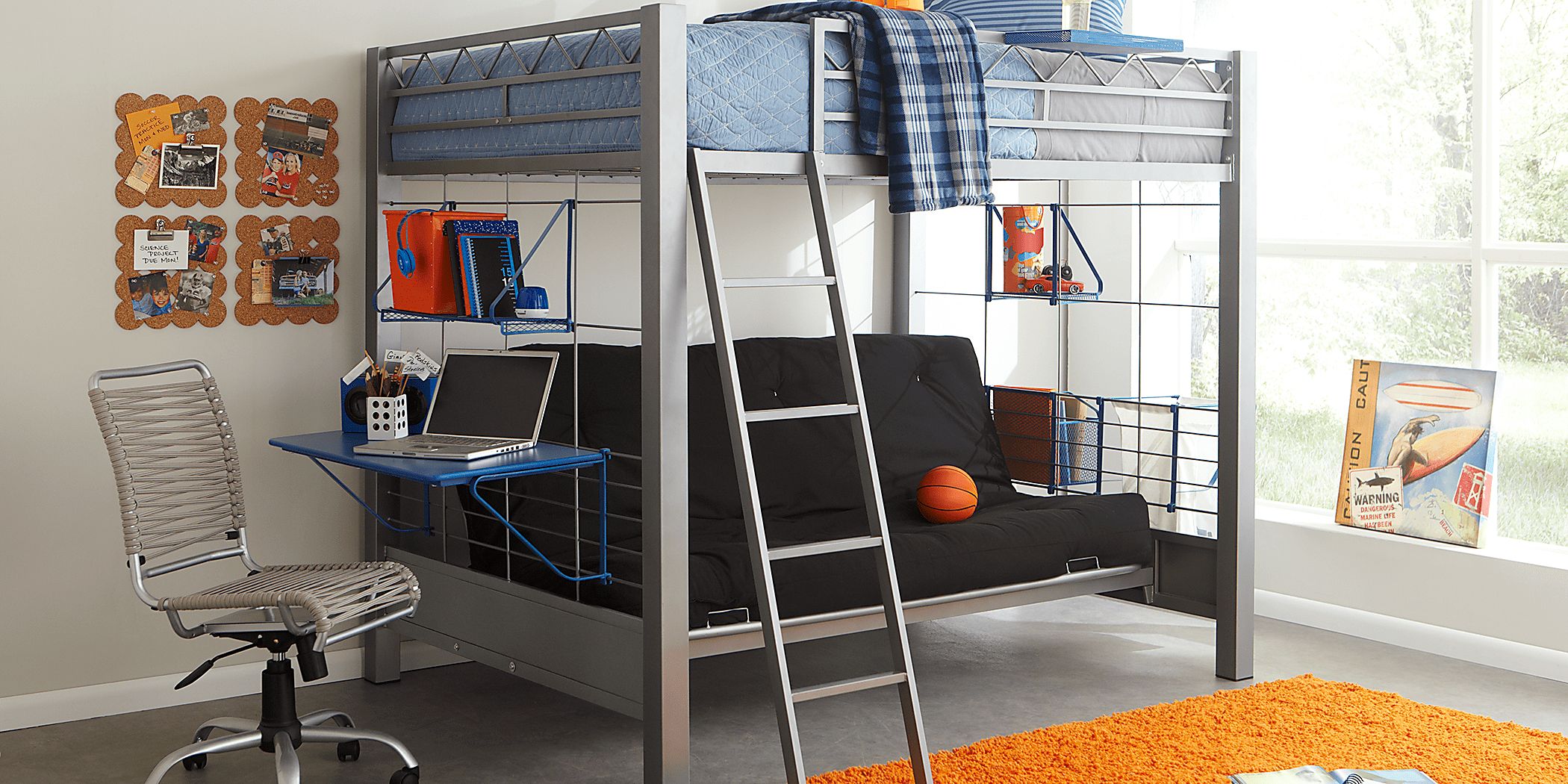 Build-A-Bunk Gray Blue Full/Futon Loft | Rooms to Go