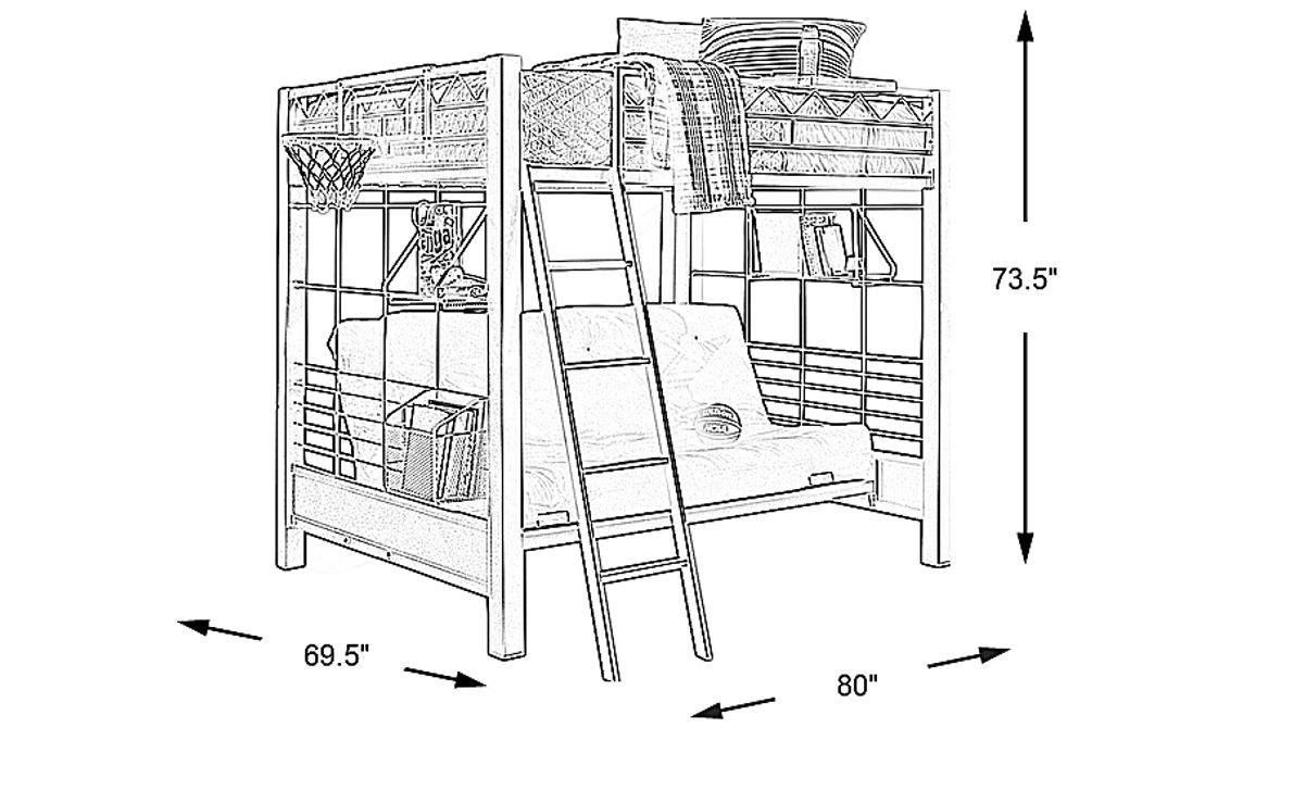 Build-a-Bunk Gray Full/Futon Loft Bed with Blue Accessories
