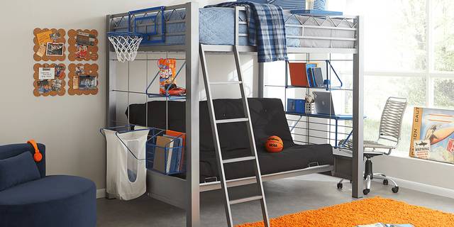 Build-a-Bunk Gray Full/Futon Loft Bed with Blue Accessories - Thumbnail - Image 2