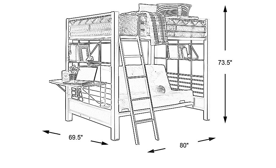 BuildaBunk Gray Full/Futon Loft Bed with Blue Accessories Rooms To Go
