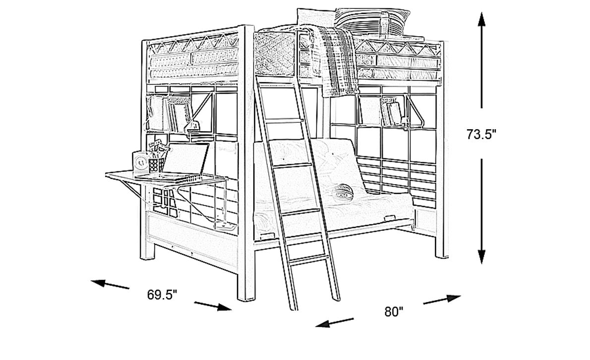 Build-a-Bunk Gray Full/Futon Loft Bed with Blue Accessories - Rooms To Go