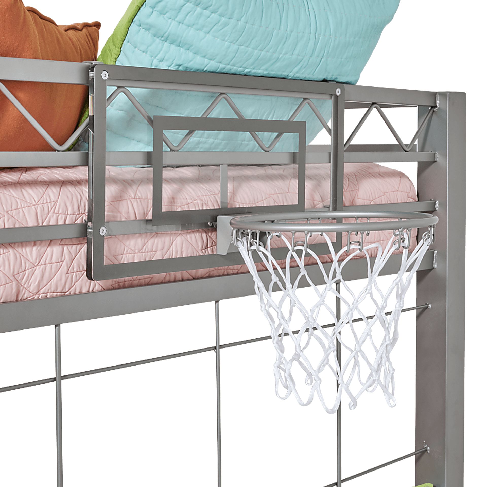 Build-a-Bunk Gray Full/Futon Loft Bed with Gray Accessories and Basketball Hoop - Image 2
