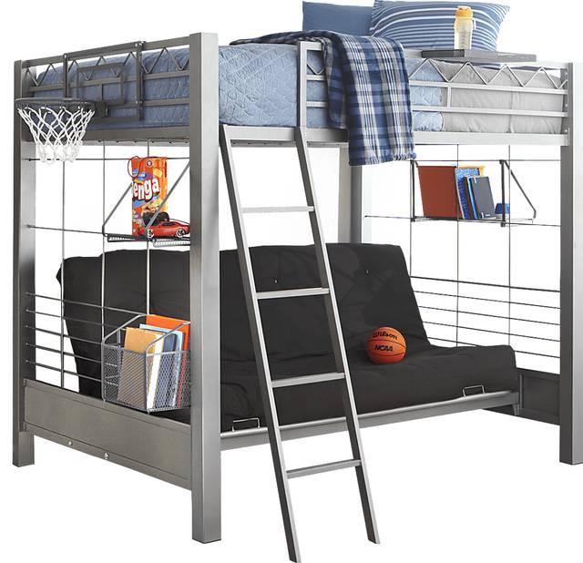 Build-a-Bunk Gray Full/Futon Loft Bed with Gray Accessories and Basketball Hoop - Thumbnail - Image 1