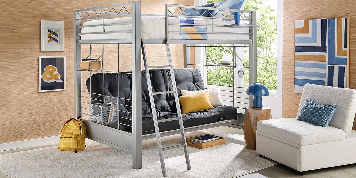 BuildaBunk Gray Full/Futon Loft Bed with Gray Accessories Rooms To Go