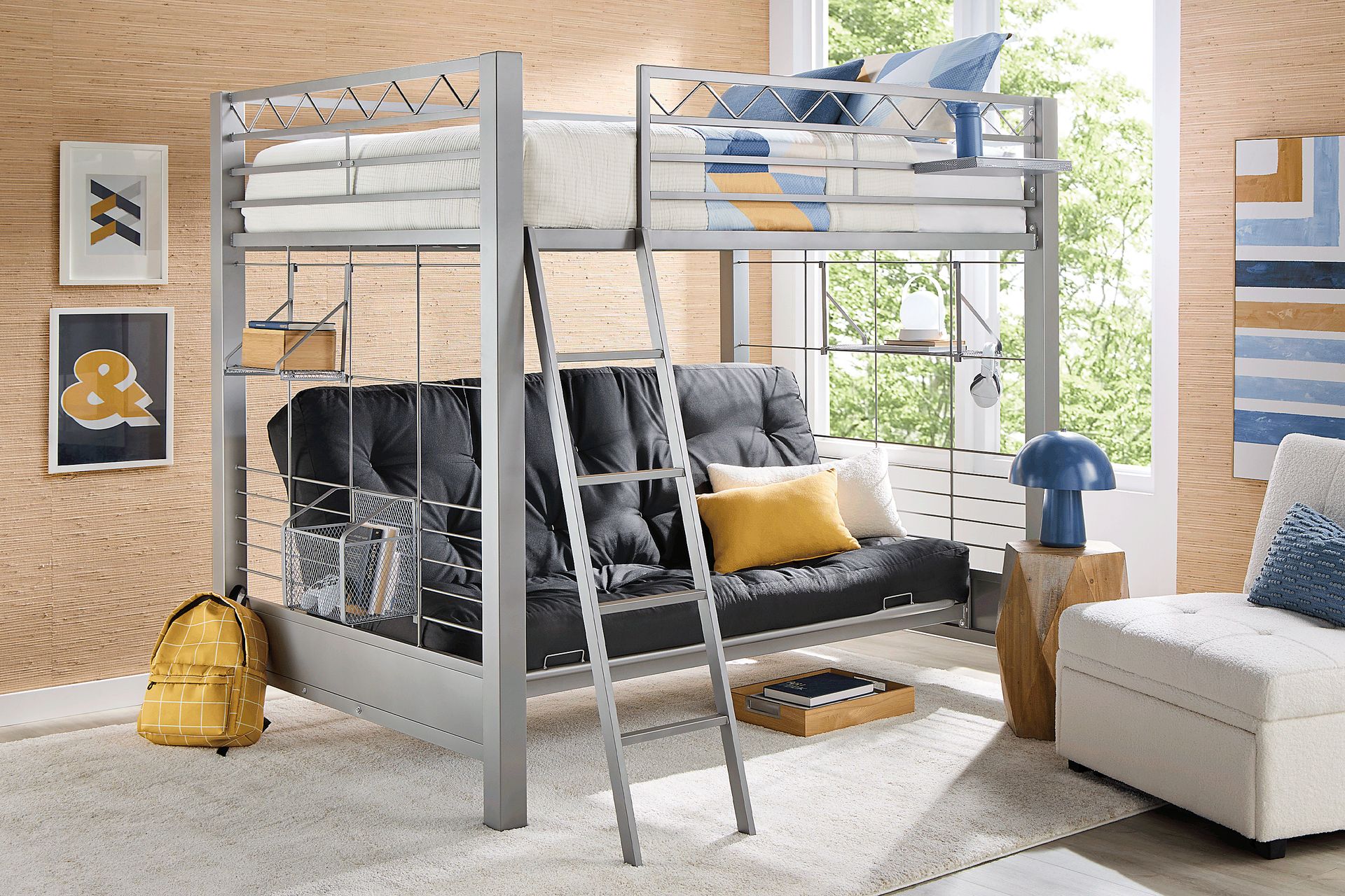 Build-a-Bunk Gray Full/Futon Loft Bed with Gray Accessories - Image 1