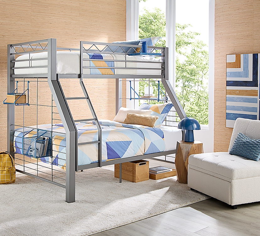Build-a-Bunk Gray Twin/Full Bed with Blue Accessories