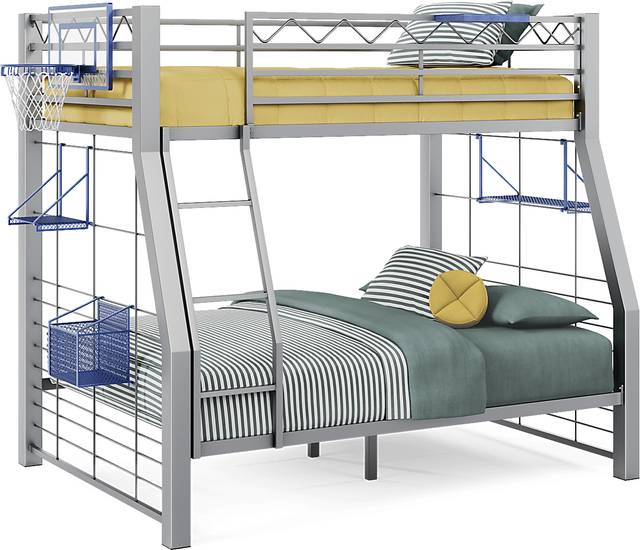 Build-A-Bunk Gray Twin/Full Bunk Bed with Blue Accessories and Basketball Hoop - Thumbnail - Image 1