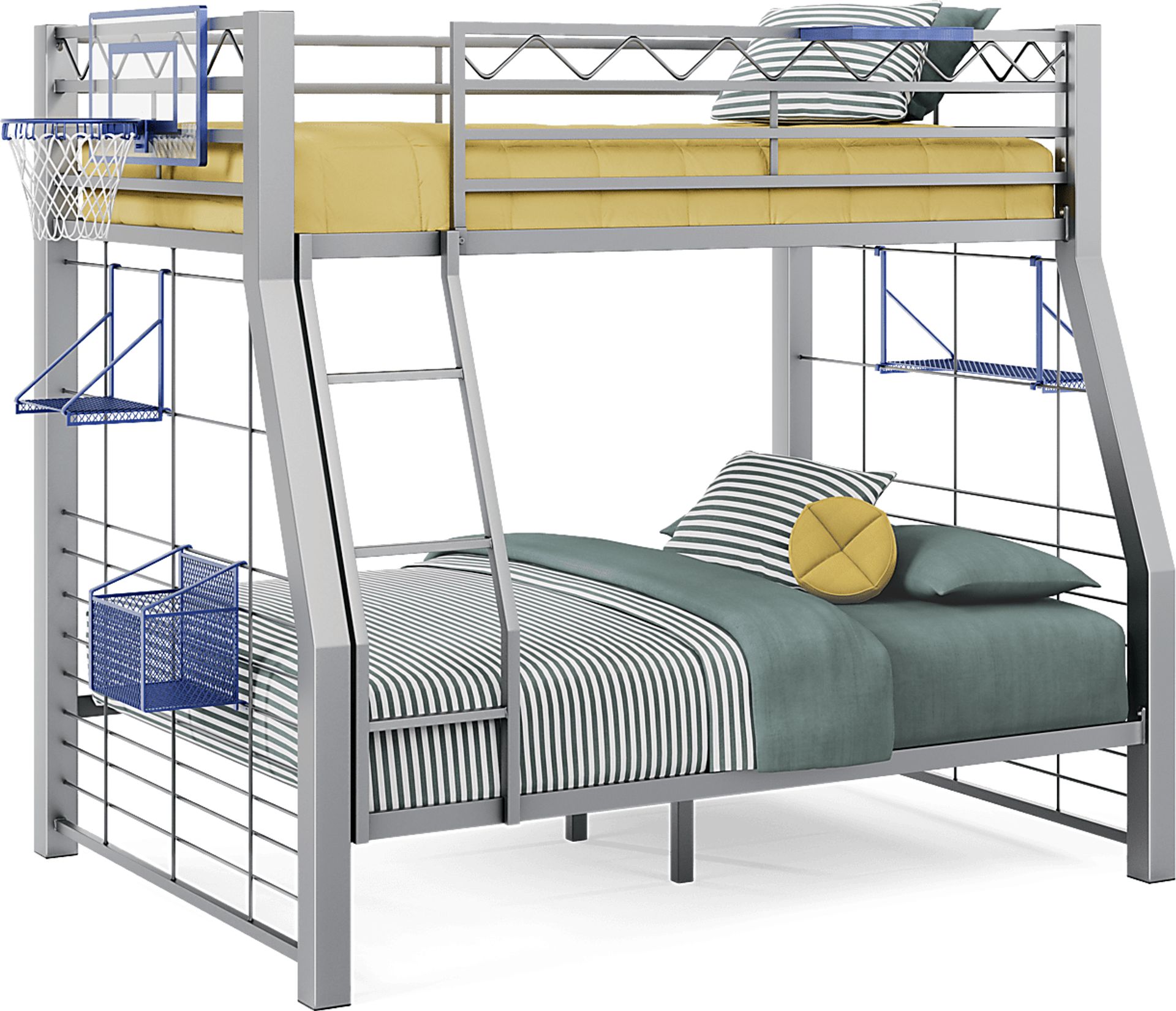 Build-A-Bunk Gray Twin/Full Bunk Bed with Blue Accessories and Basketball Hoop - Image 1