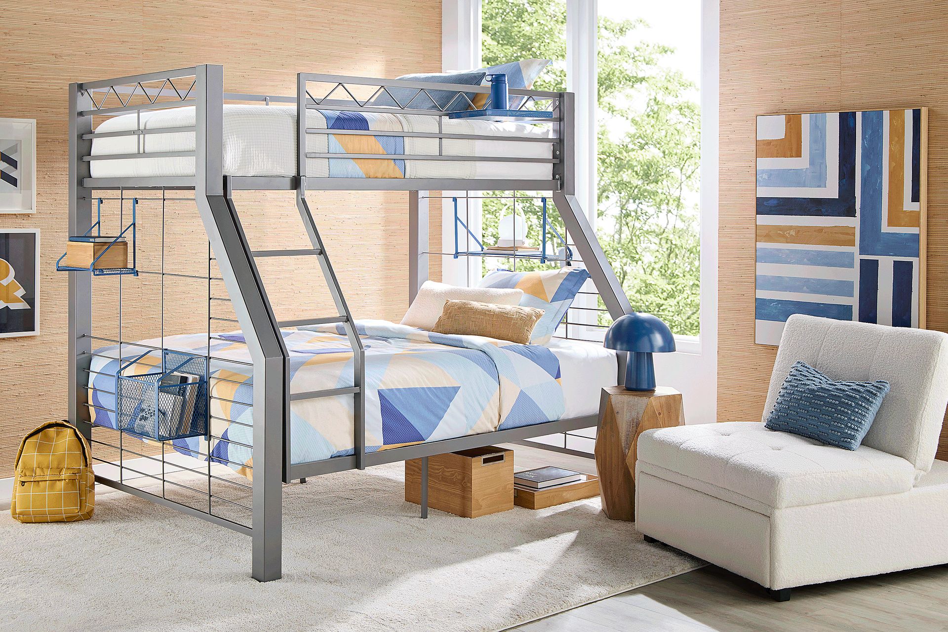 Build-a-Bunk Gray Twin/Full Bunk Bed with Blue Accessories - Image 2