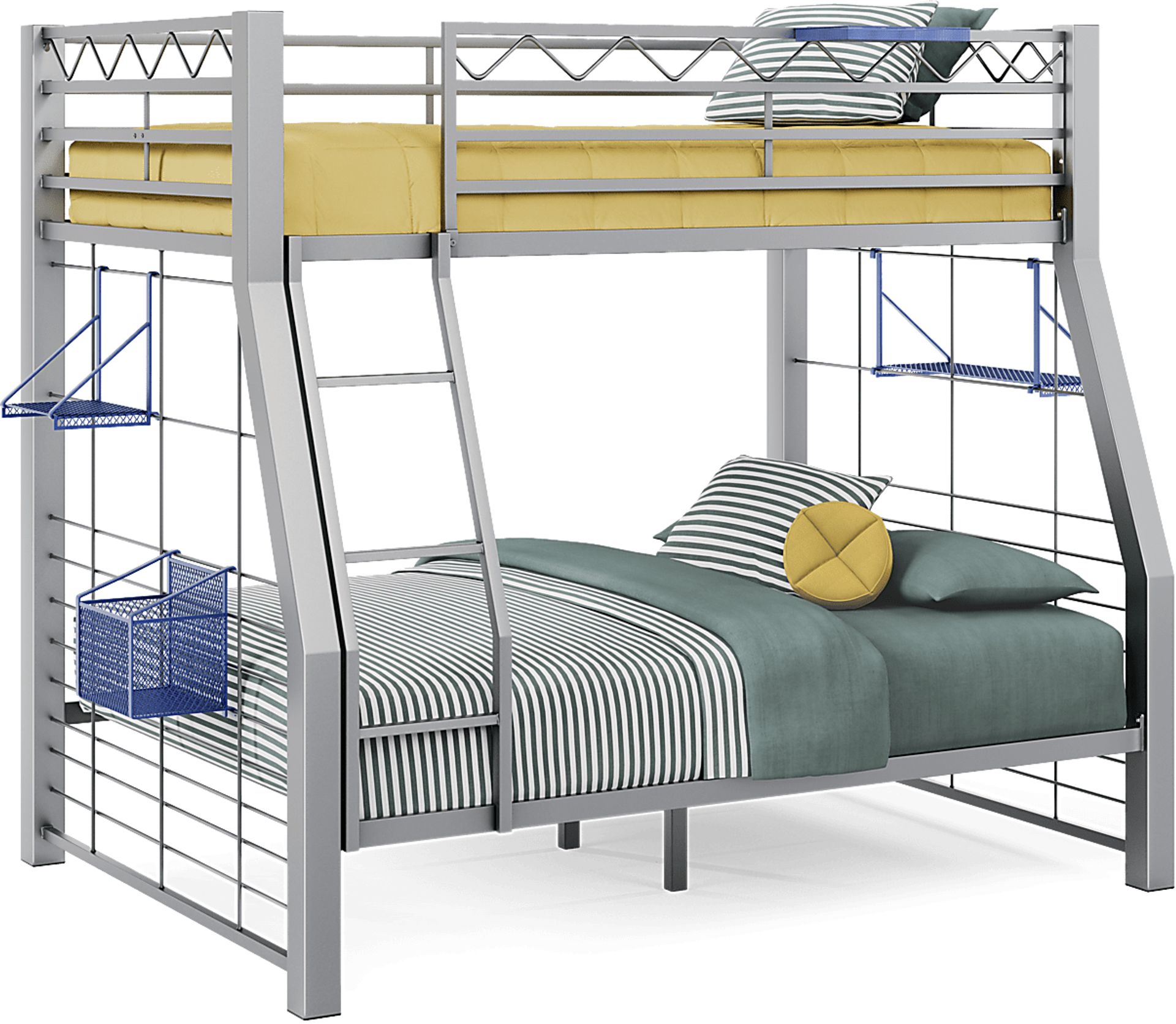 Build-a-Bunk Gray Twin/Full Bunk Bed with Blue Accessories - Image 1