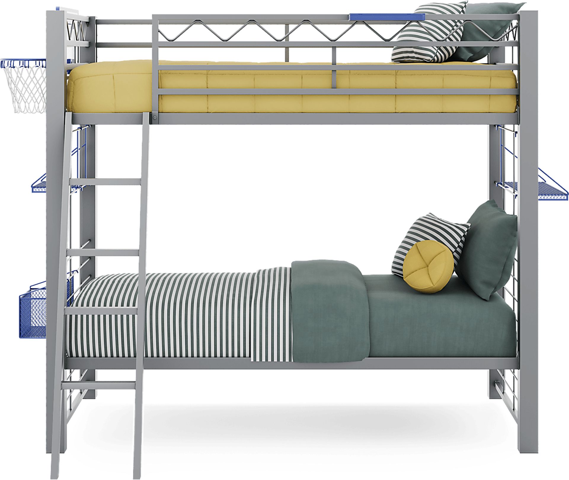 Build-a-Bunk Gray Twin/Twin Bunk Bed with Blue Accessories and Basketball Hoop - Image 3