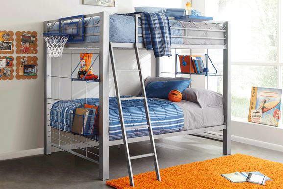 Build-a-Bunk Gray Twin/Twin Bunk Bed with Blue Accessories and Basketball Hoop