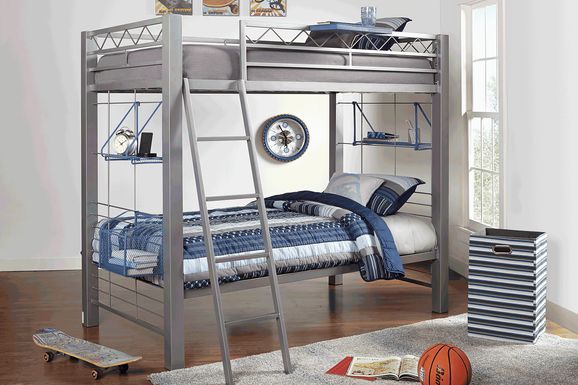 Build-a-Bunk Gray Twin/Twin Bunk Bed with Blue Accessories