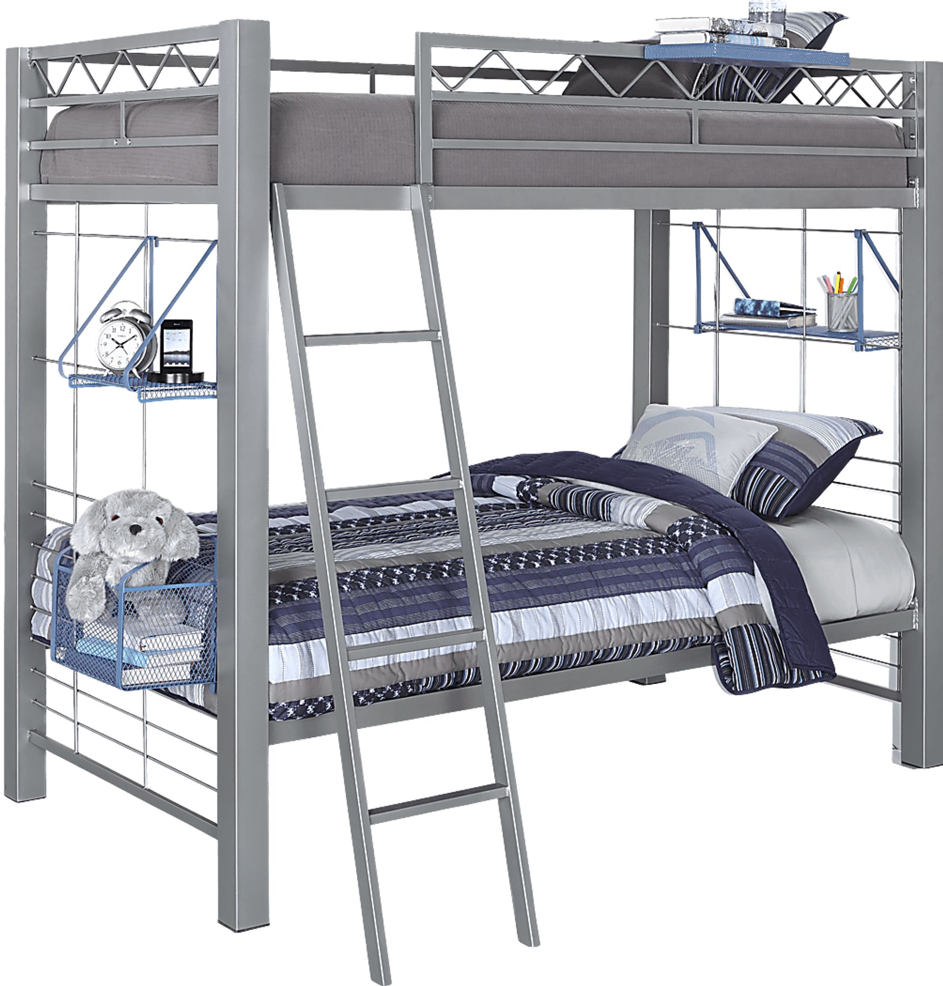 Build-a-Bunk Gray Twin/Twin Bunk Bed with Blue Accessories - Image 1
