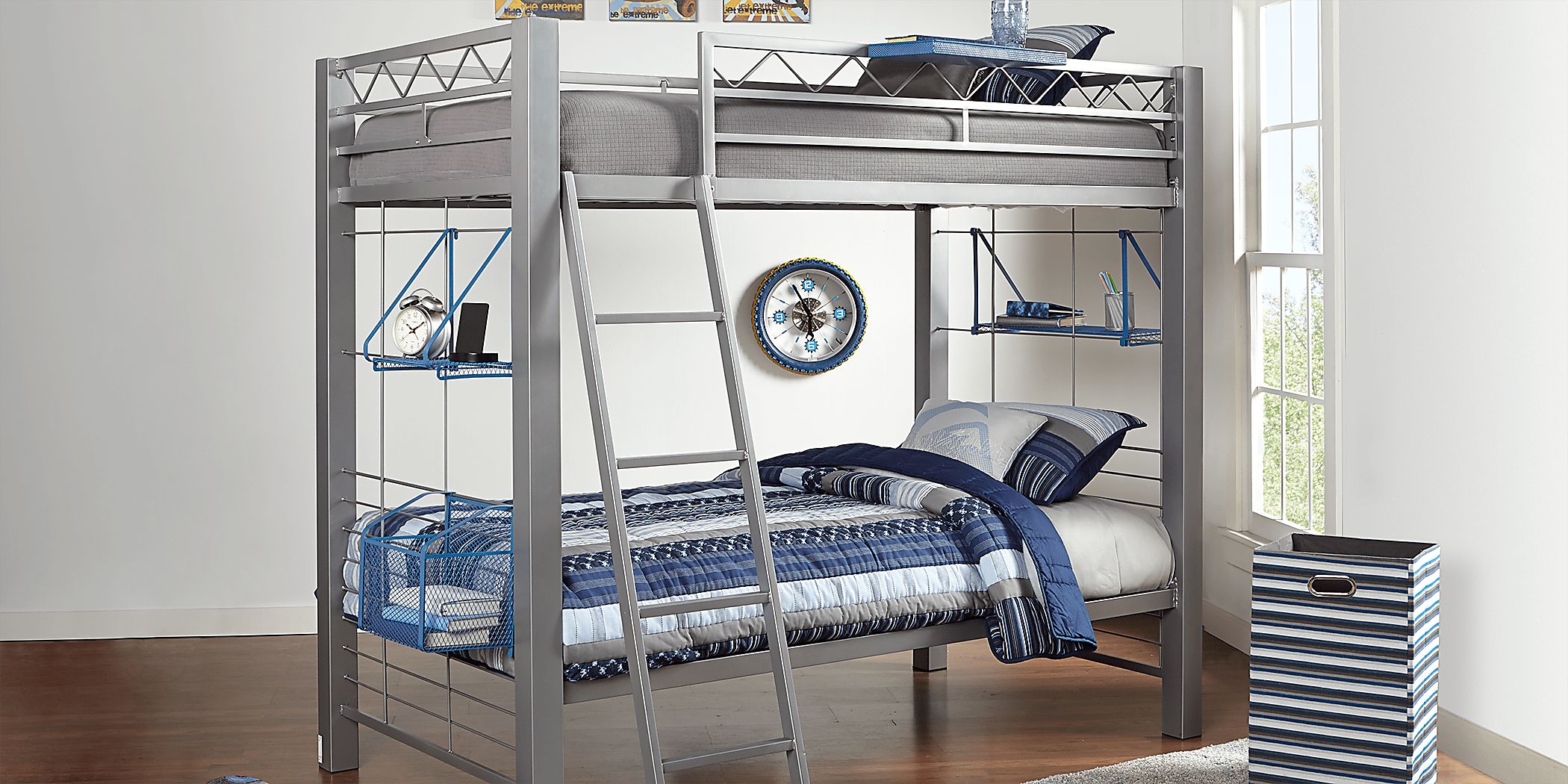 BuildaBunk Gray Twin/Twin Bunk Bed with Blue Accessories Rooms To Go