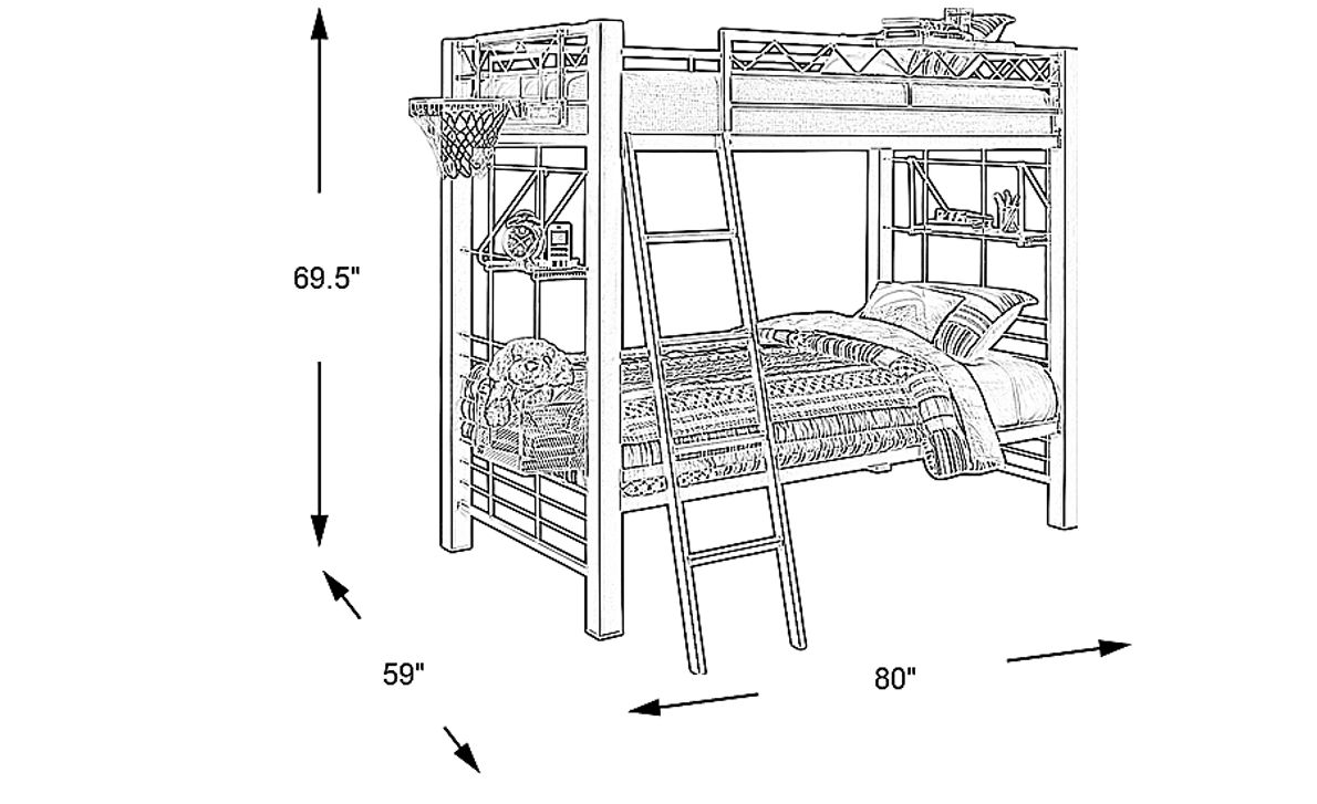 Build-a-Bunk Gray Twin/Twin Bunk Bed with Blue Accessories - Rooms To Go