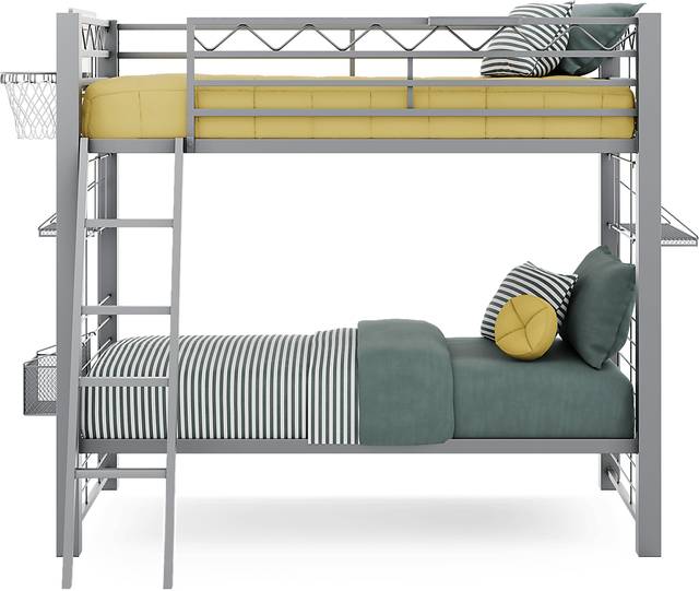 Build-a-Bunk Gray Twin/Twin Bunk Bed with Gray Accessories and Basketball Hoop - Thumbnail - Image 2