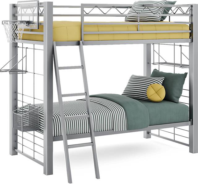 Build-a-Bunk Gray Twin/Twin Bunk Bed with Gray Accessories and Basketball Hoop - Thumbnail - Image 1