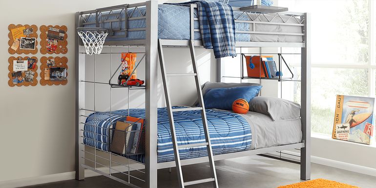 Build-A-Bunk Gray Twin/Twin Bunk Bed with Gray Accessories and Basketball Hoop