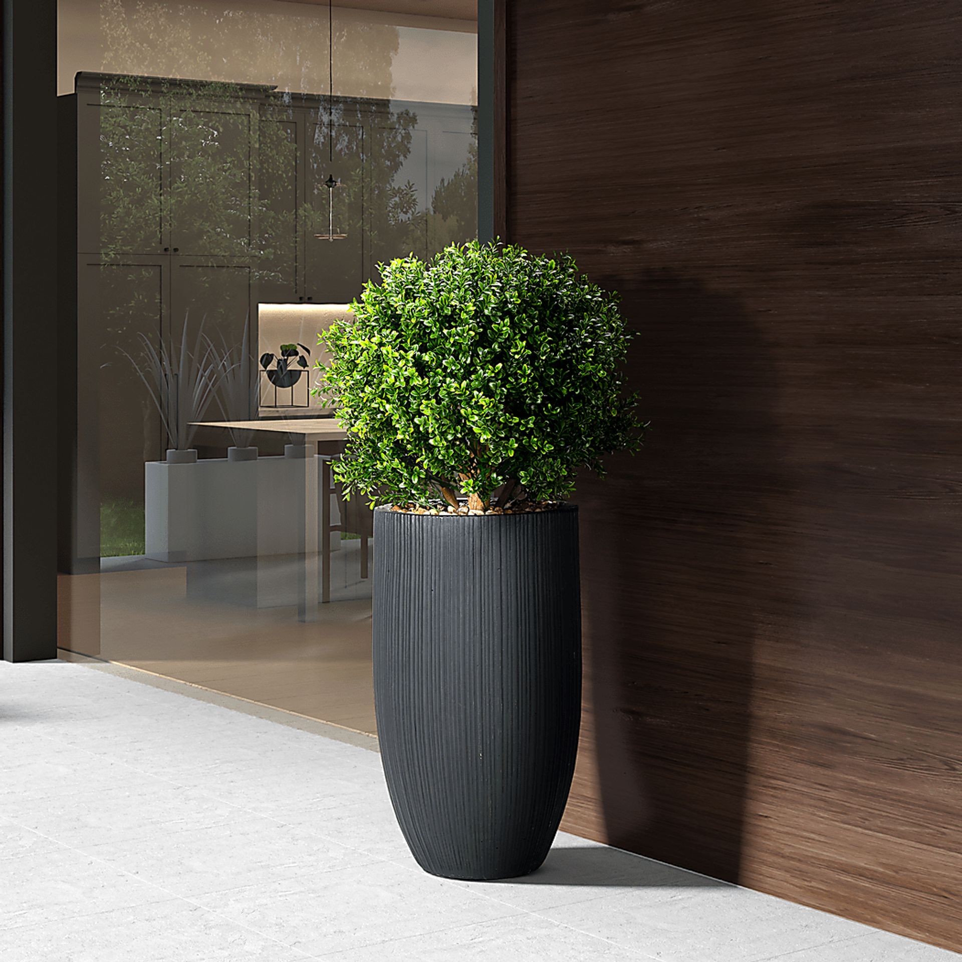 Buis Green 41 in. UV Artifical Boxwood Ball in Black Planter - Image 2