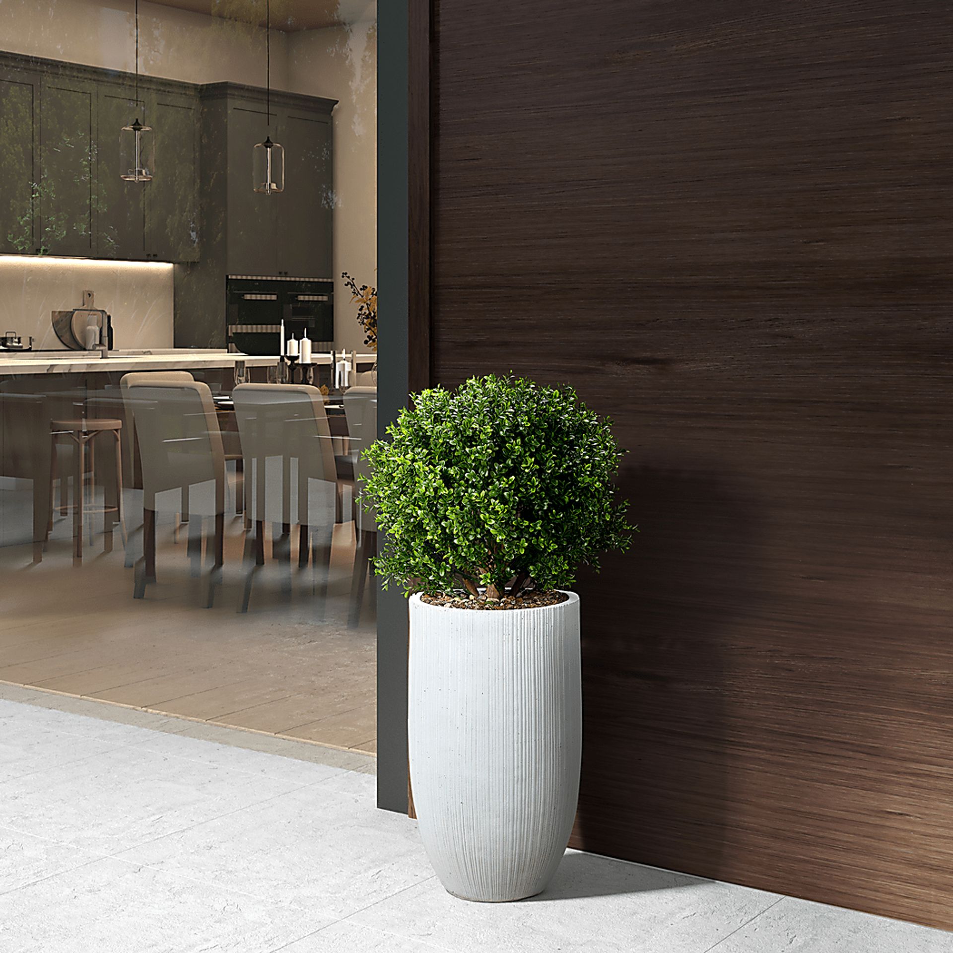 Buis Green 41 in. UV Artifical Boxwood Ball in White Planter - Image 2