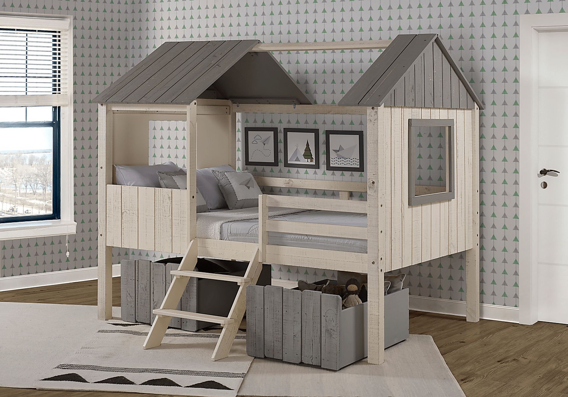 Bungalow Dreams Beige Full Jr. Loft Bed with 2 Gray Storage Drawers - Image 2