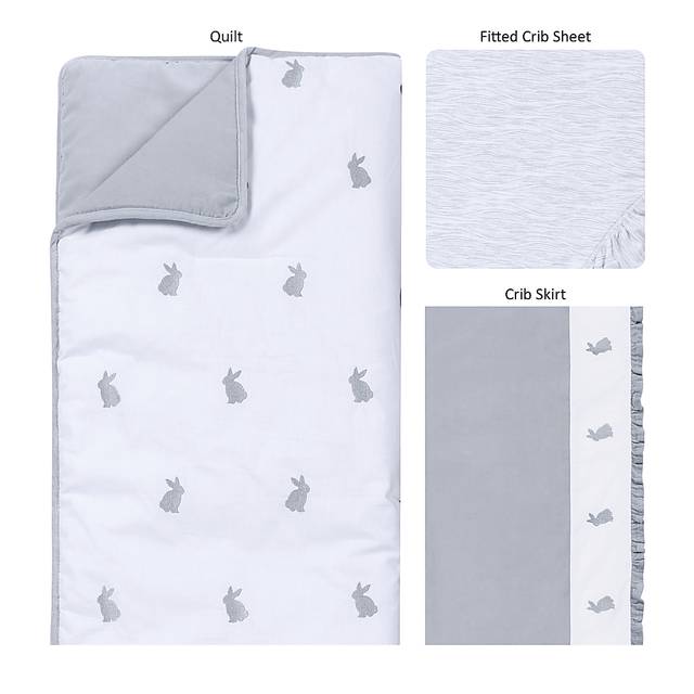 Bunnyville Gray 3 Pc Baby Bedding Set - Thumbnail - Image 2