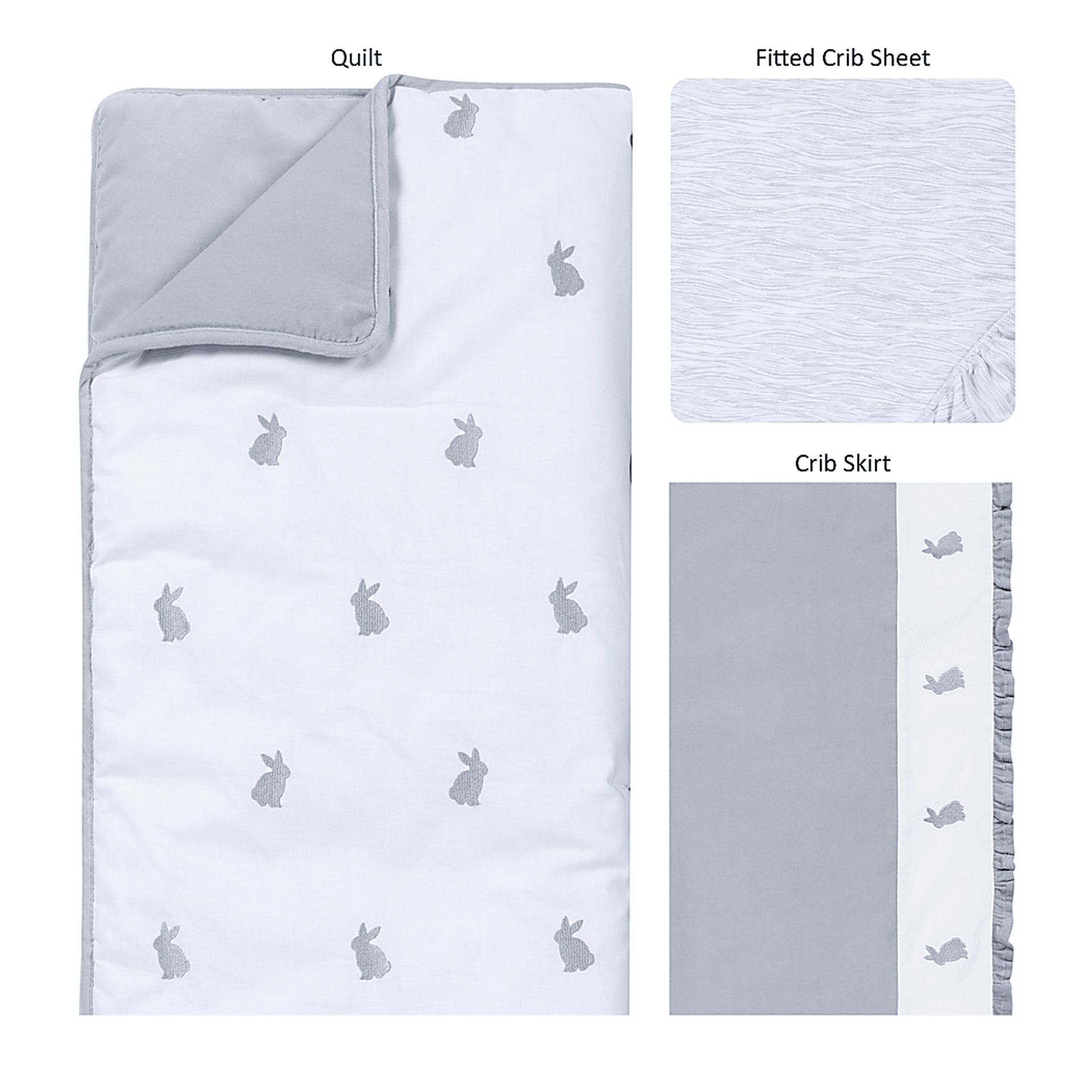 Bunnyville Gray 3 Pc Baby Bedding Set - Image 2