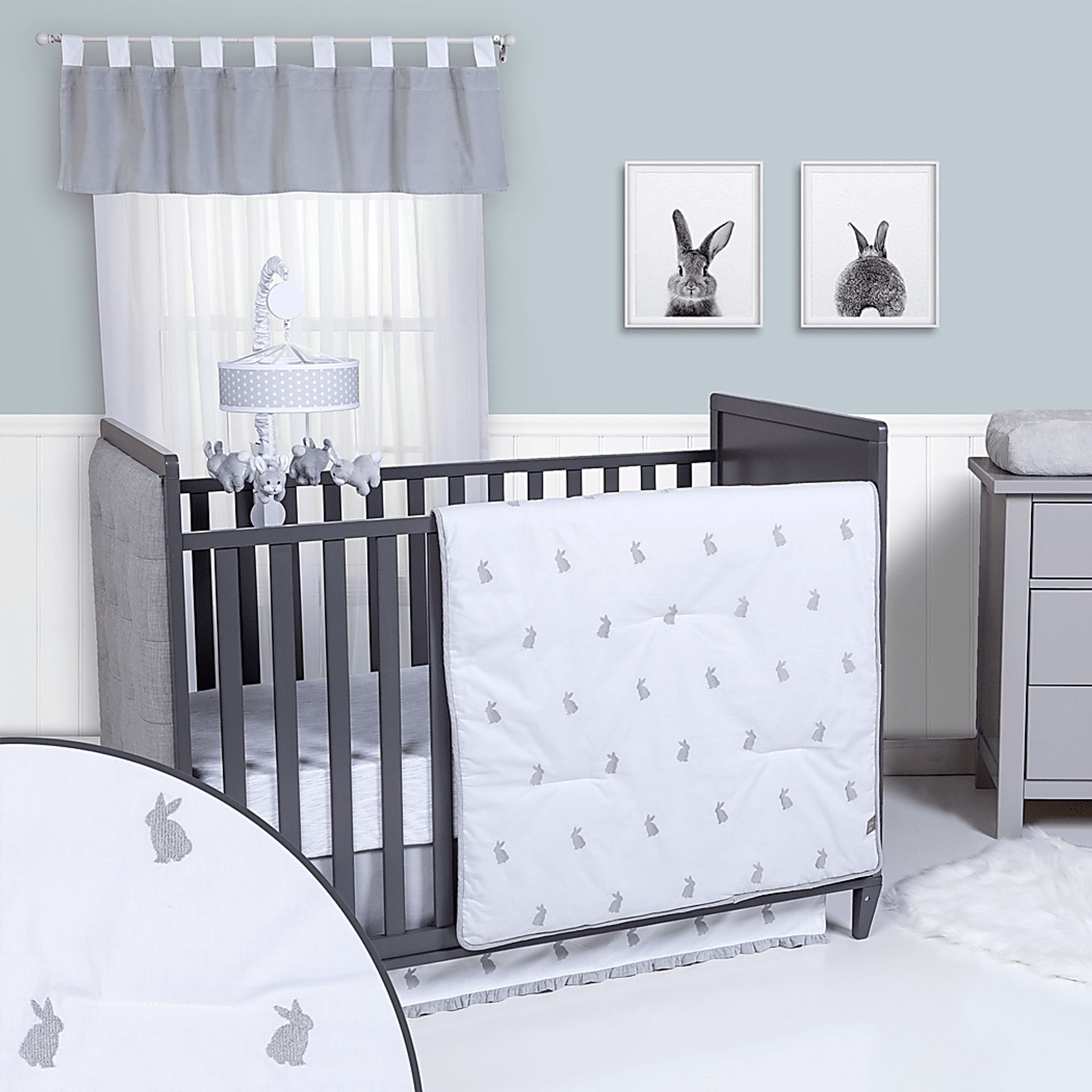 Bunnyville Gray 3 Pc Baby Bedding Set - Image 1