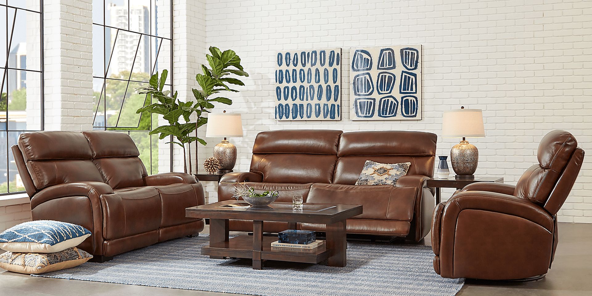 Burgio Brown Leather 2 Pc Living Room with Reclining Sofa - Image 1