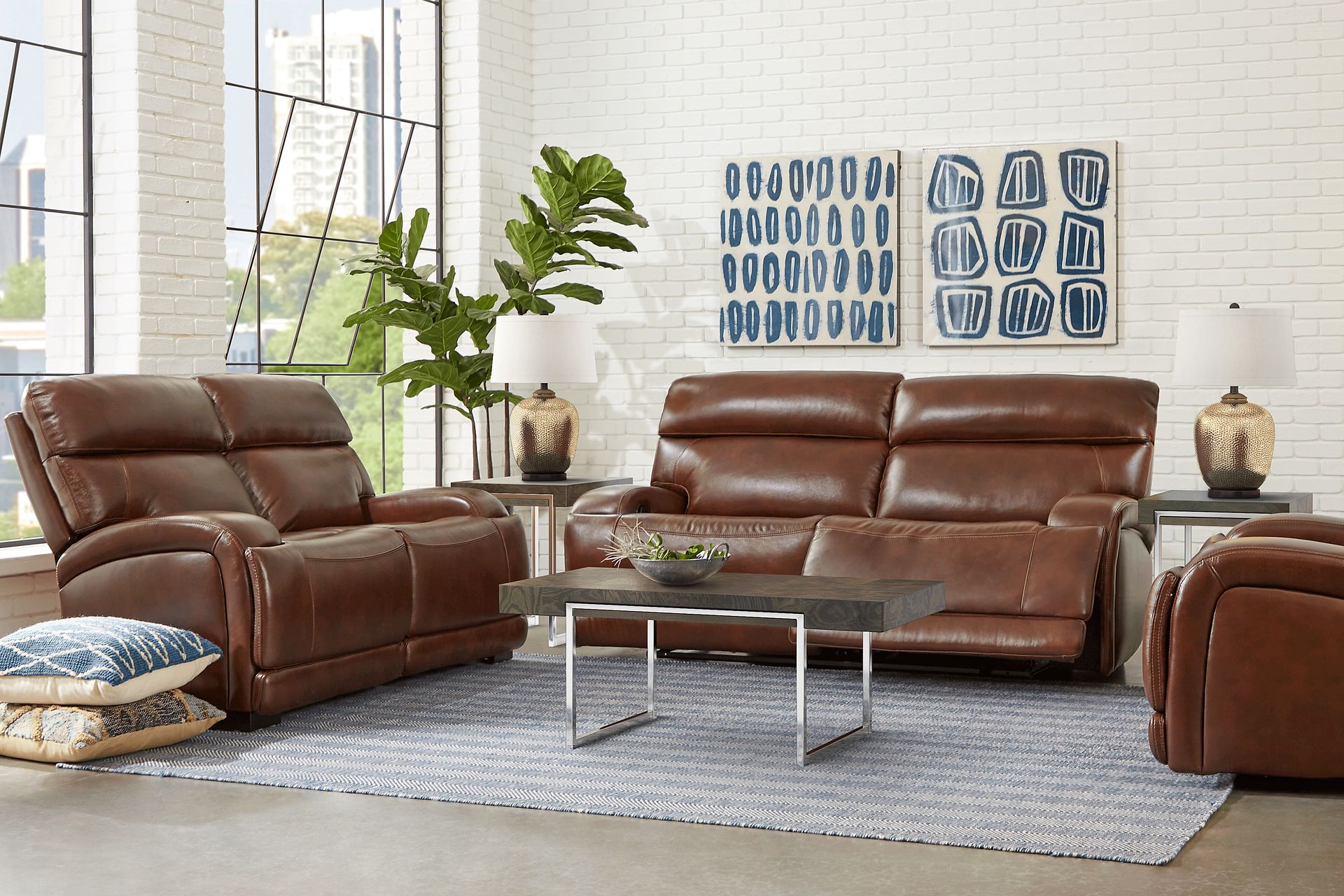 Burgio Brown Leather 3 Pc Living Room with Reclining Sofa - Image 1
