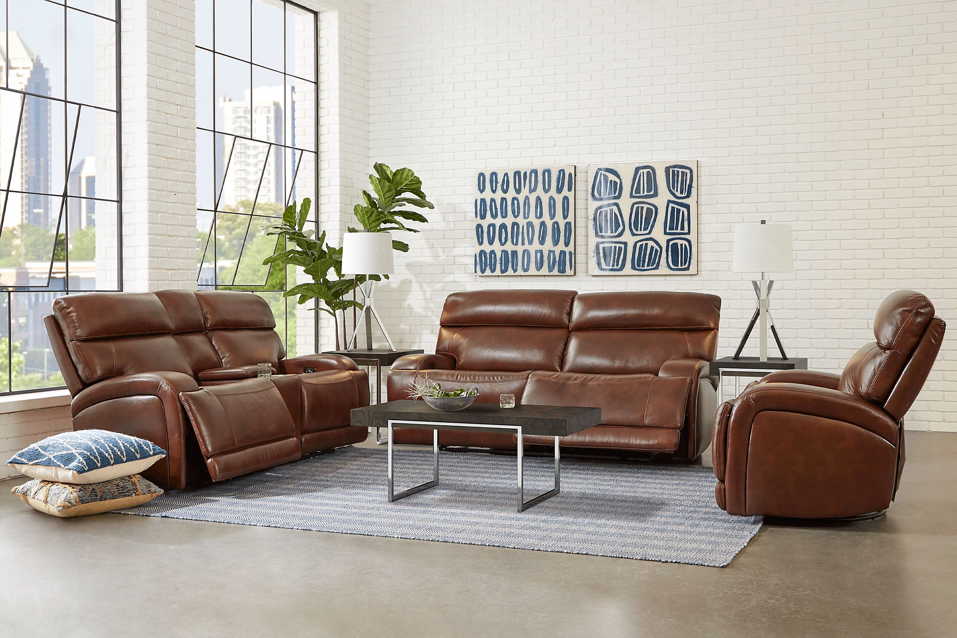 Burgio Brown Leather 5 Pc Reclining Living Room - Image 1