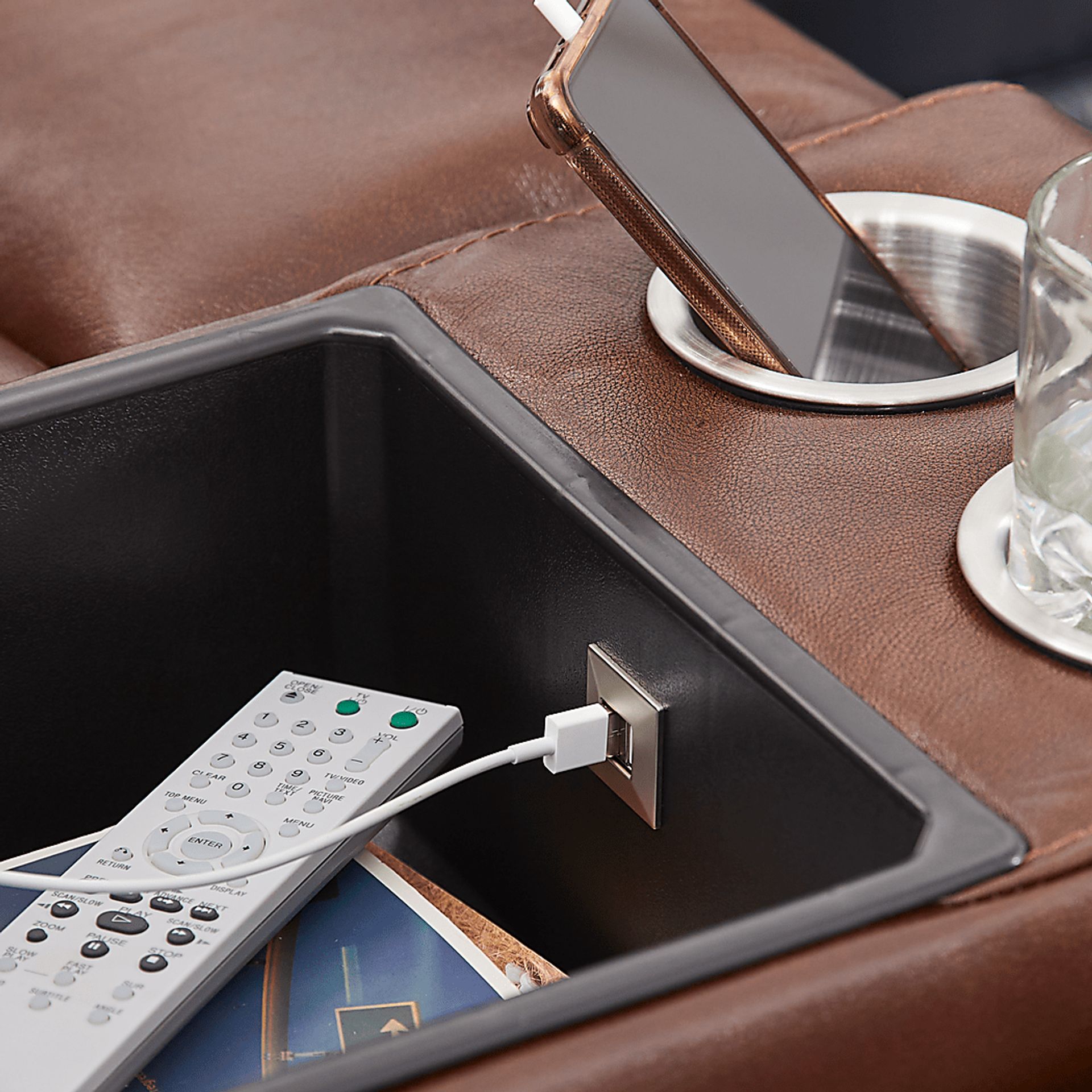 Burgio Brown Leather 5 Pc Reclining Living Room - Image 4